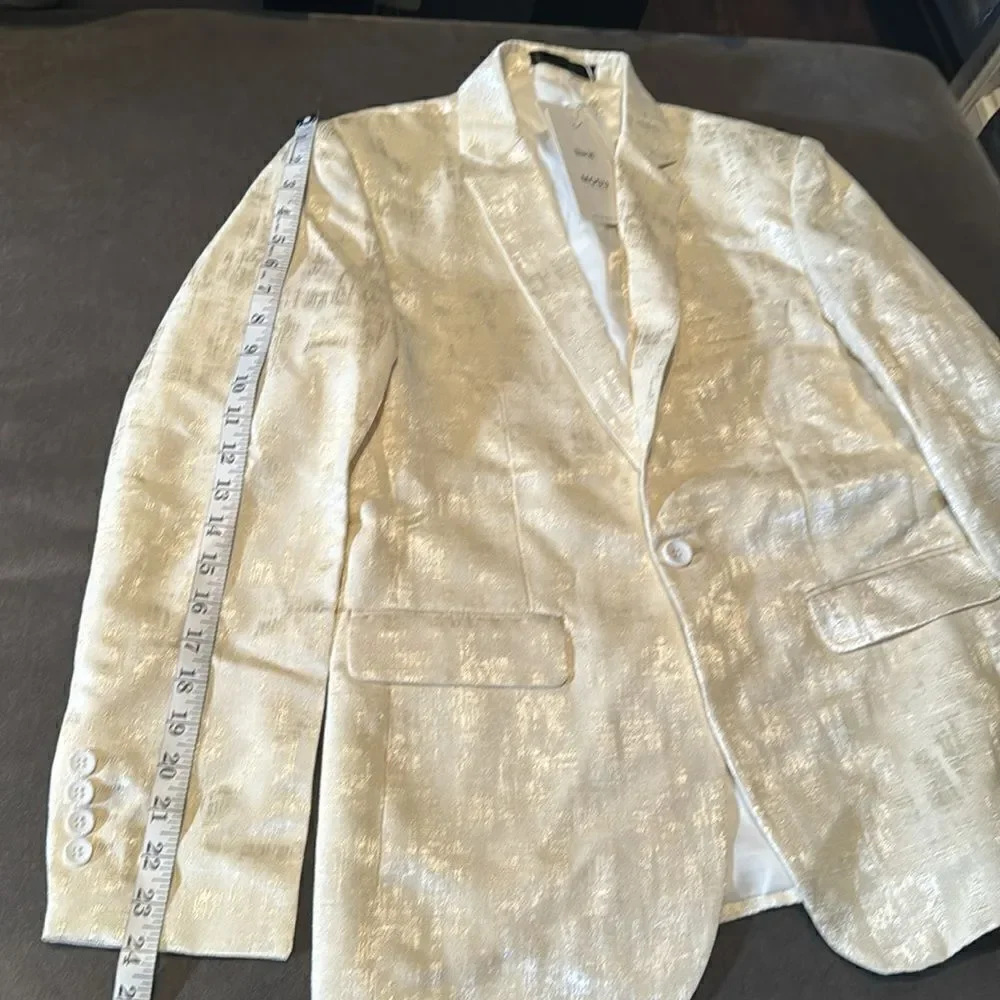 Men’s Slim Fit Beige Dress Suit Jacket Blazer Formal Notched Lapels Size 36 NWT